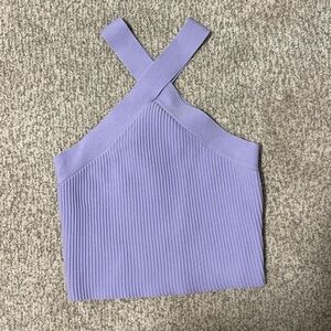 purple cross neck top